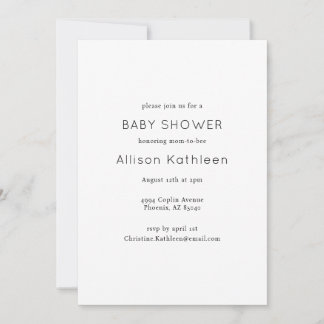 Elegant Minimalist Black and White Baby Shower  Invitation