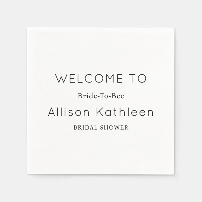 Elegant Minimalist Black and White Bridal Shower Napkin (Front)