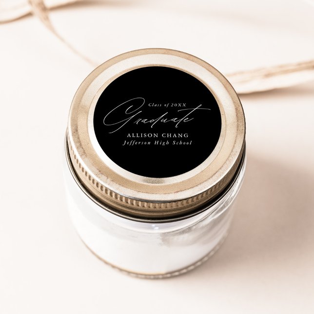 Elegant Minimalist Black and White Graduation Classic Round Sticker (Creator Uploaded)