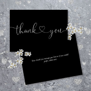 Elegant Minimalist Black And White Heart Script Thank You Card