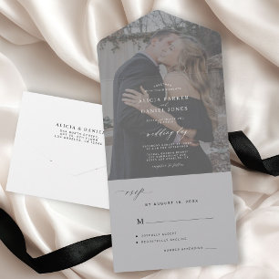Elegant minimalist black and white photo wedding a all in one invitation