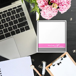 Elegant Minimalist Black and White Pink Ribbon Notepad