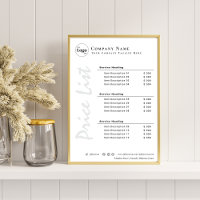 Elegant Minimalist black and White Price List
