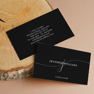 Elegant Minimalist Black and White Script Monogram Business Card