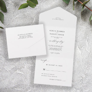 Elegant minimalist black and white simple wedding all in one invitation