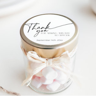 Elegant Minimalist Black and White Thank You Classic Round Sticker