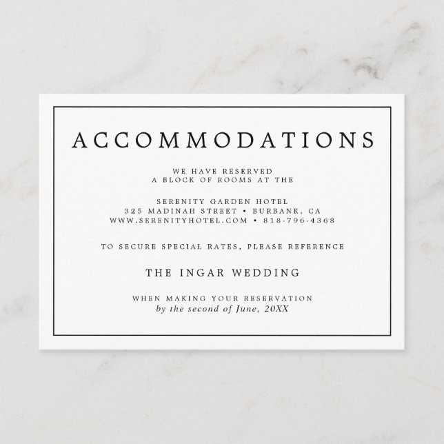 Elegant Minimalist Black and White Wedding Details Enclosure Card (Front)