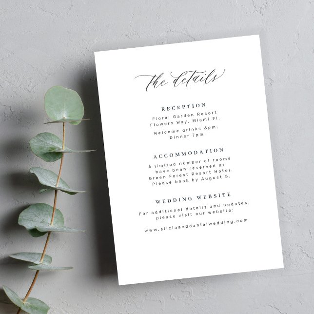 Elegant minimalist black and white wedding details enclosure card (Creator Uploaded)