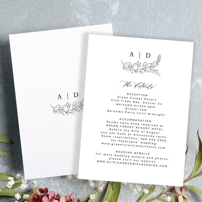 Elegant minimalist black and white wedding details enclosure card (Creator Uploaded)