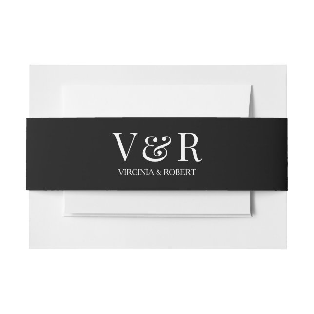 Elegant Minimalist Black and White Wedding Invitation Belly Band (Front Example)