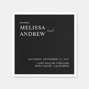 Elegant Minimalist Black and White Wedding Napkin