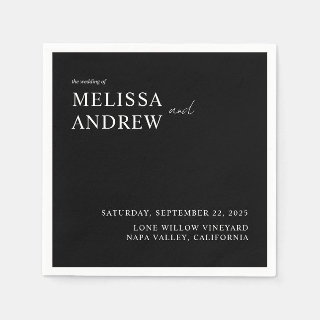 Elegant Minimalist Black and White Wedding Napkin (Front)