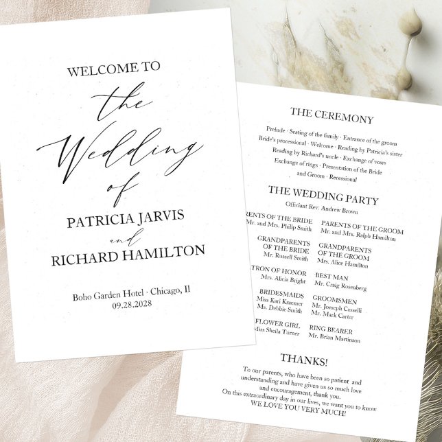 Elegant Minimalist Black And White Wedding Program Invitation (Creator Uploaded)