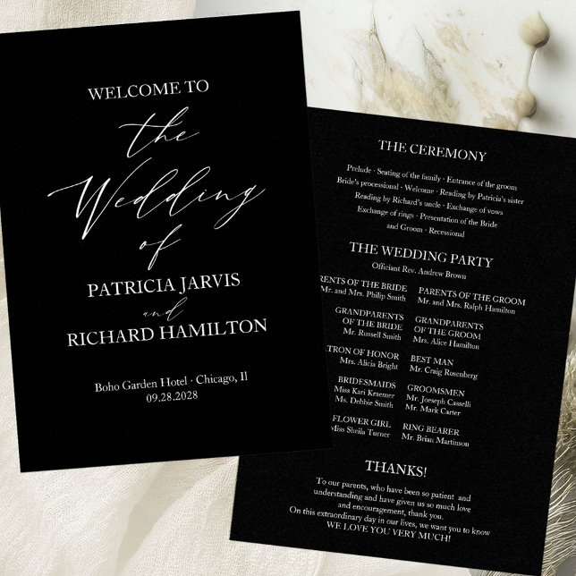 Elegant Minimalist Black And White Wedding Program Invitation (Creator Uploaded)