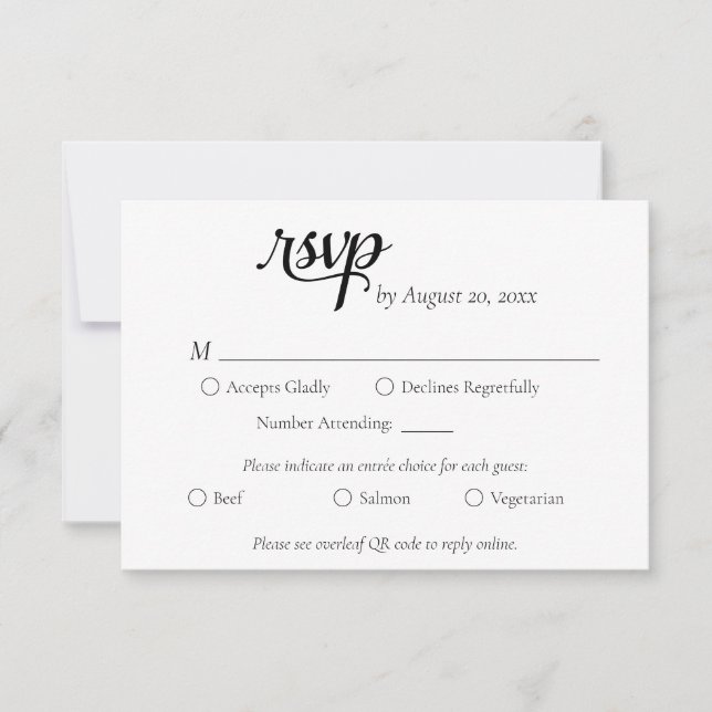 Elegant Minimalist Black and White Wedding RSVP Card (Front)