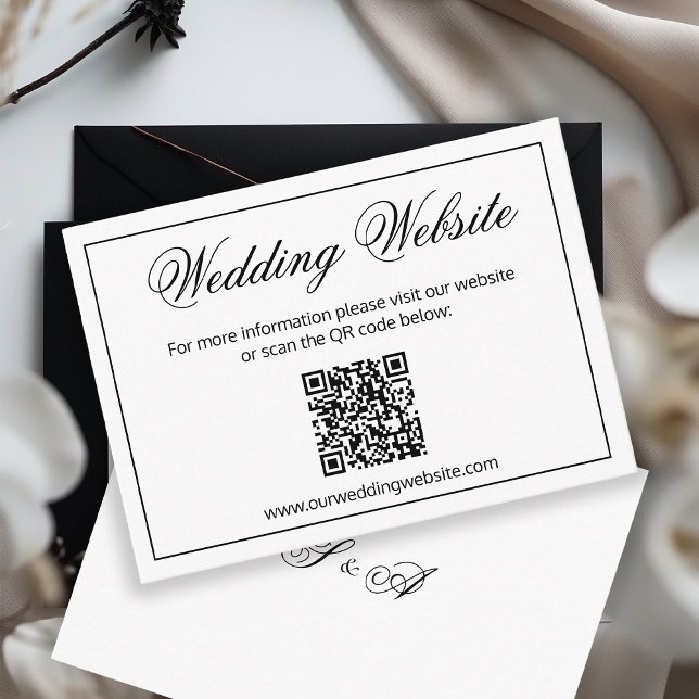 Elegant Minimalist Black and White Wedding Website Enclosure Card (Creator Uploaded)