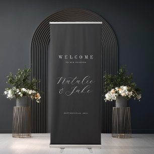 Elegant Minimalist Black and White Wedding Welcome Retractable Banner