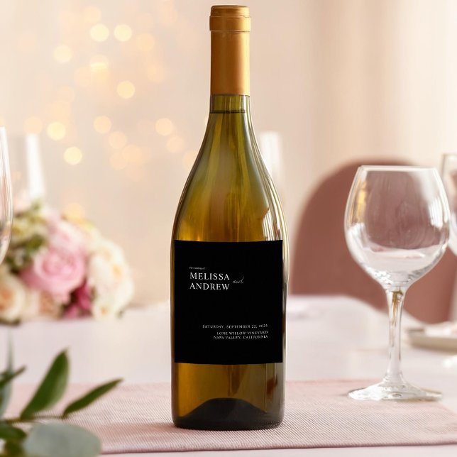 Elegant Minimalist Black and White Wedding Wine Label (Creator Uploaded)