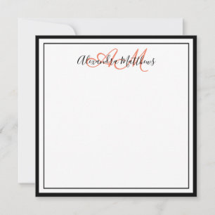 Elegant Minimalist Black Border Coral Monogram Card