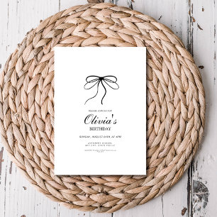 Elegant minimalist black bow birthday invitation