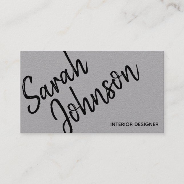 Elegant Minimalist Black Calligraphy Grey Kraft Business Card (Front)