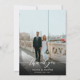 Elegant Minimalist Black Calligraphy Photo Thank You Card