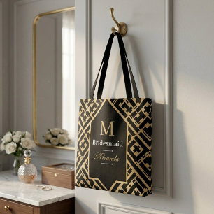 Elegant Minimalist Black & Gold Custom Monogram Tote Bag