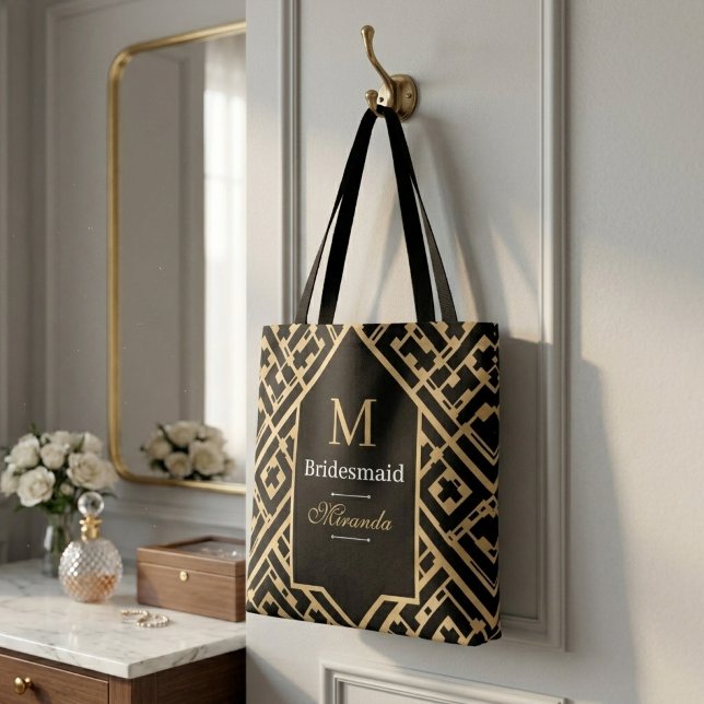 Elegant Minimalist Black & Gold Custom Monogram Tote Bag (Creator Uploaded)