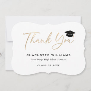 Elegant Minimalist Black Gold Foil Graduation Cap Thank You Card