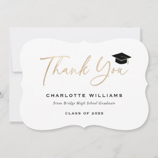 Elegant Minimalist Black Gold Foil Graduation Cap Thank You Card