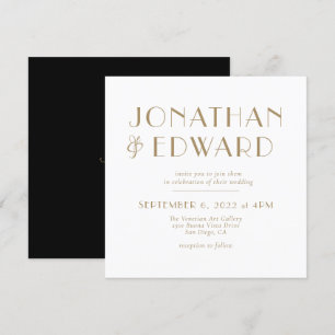 Elegant Minimalist Black Gold Gay Wedding Invitation