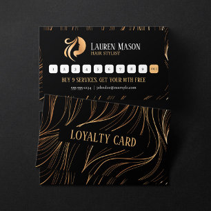 Elegant Minimalist Black Gold HairStylist Salon Loyalty Card
