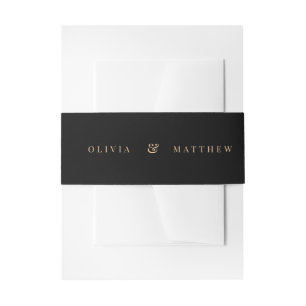 Elegant Minimalist Black & Gold Modern Wedding  Invitation Belly Band