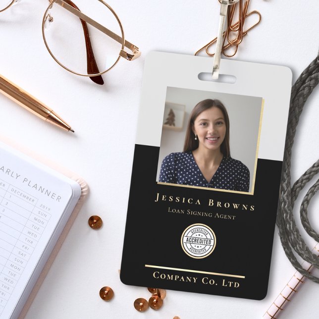 Elegant Minimalist Black Gold Photo Logo QR code ID Badge (Creator Uploaded)