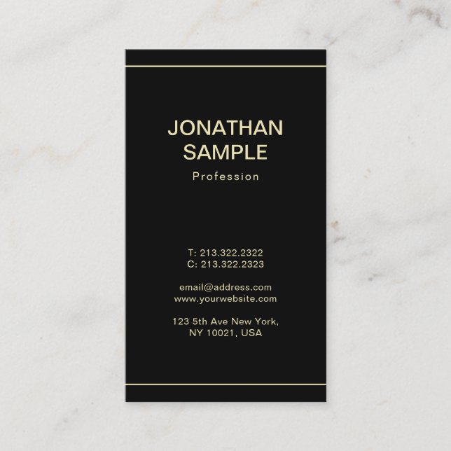 Elegant Minimalist Black Gold Plain Professional Business Card (Front)