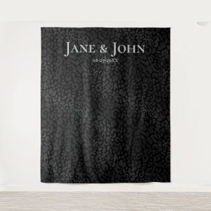 Elegant Minimalist Black Leopard Wedding Backdrop Tapestry