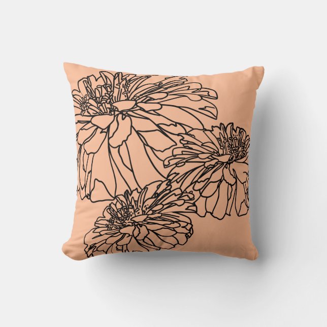 Elegant minimalist black line floral orange cushion (Front)