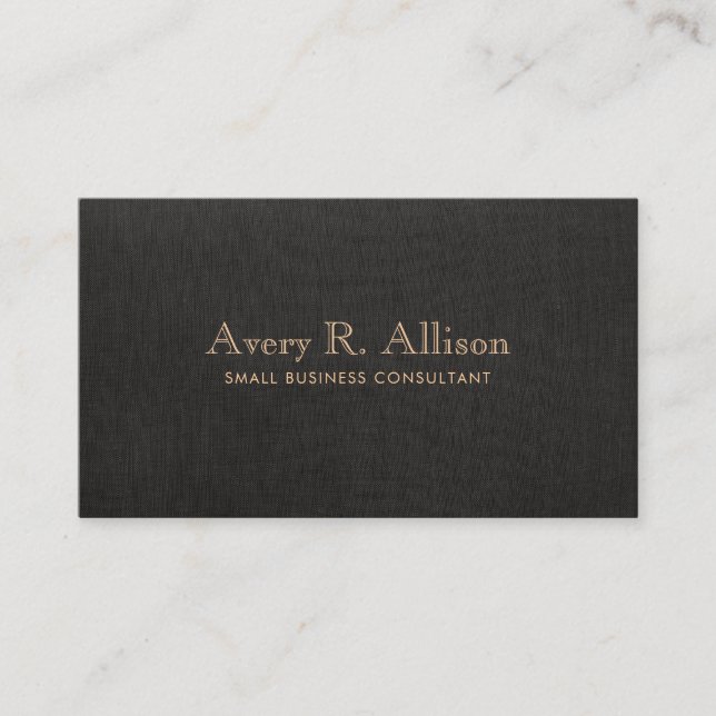 Elegant Minimalist Black Linen Look Professional Business Card (Front)