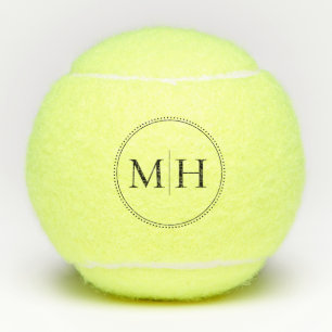 Elegant Minimalist Black Monogram Dotted Border Tennis Balls