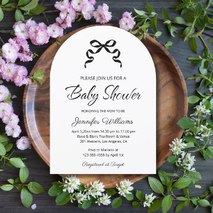 elegant minimalist black ribbon baby shower arch invitation