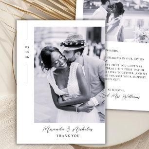 Elegant Minimalist Black Script 2 Photo Wedding Thank You Card