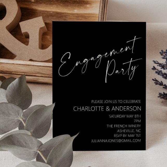 Elegant Minimalist Black Script Engagement Party  Invitation (Creator Uploaded)