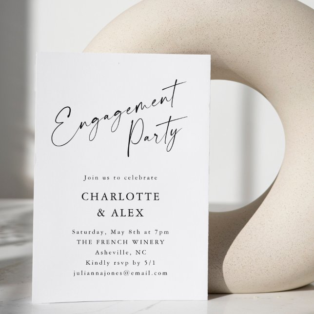 Elegant Minimalist Black Script Engagement Party Invitation (Creator Uploaded)