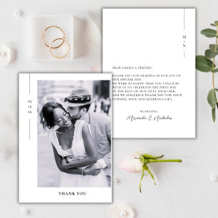 Elegant Minimalist Black Script Photo Wedding Thank You Card