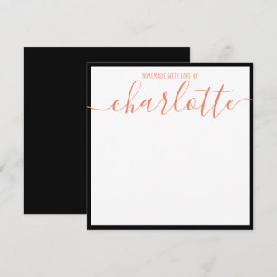 Elegant Minimalist Black Strip Coral Script Name N Card
