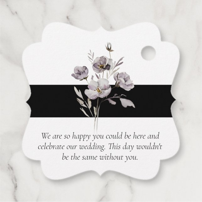 Elegant minimalist black, watercolor Thank you Favour Tags (Back)