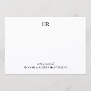 Elegant Minimalist Black Wedding Monogram Thank You Card