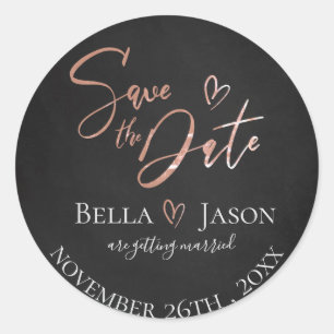 Elegant Minimalist Black Wedding Save The Date Classic Round Sticker