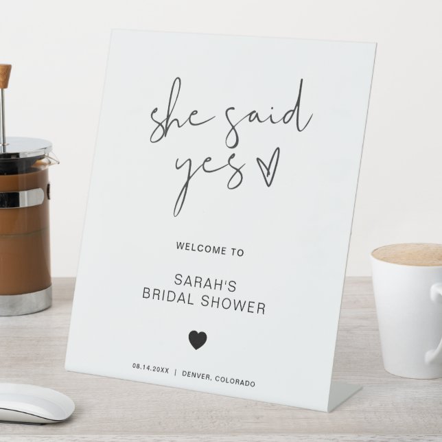Elegant Minimalist black welcome bridal shower Pedestal Sign (In SItu)