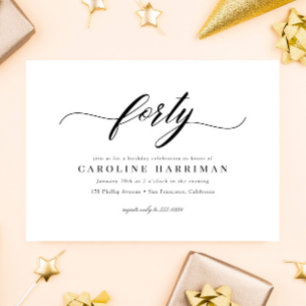 Elegant Minimalist Black White 40th Birthday Party Invitation